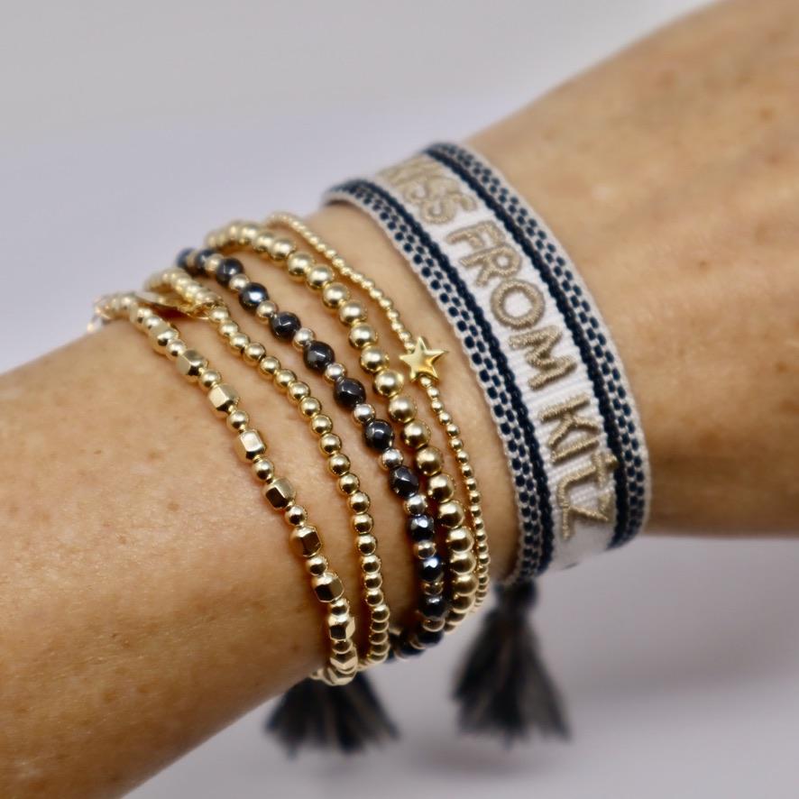 SEIDLALM ARMBAND HÄMATIT GRAU QUARTZ MIX GOLDFARBIGEN PERLEN