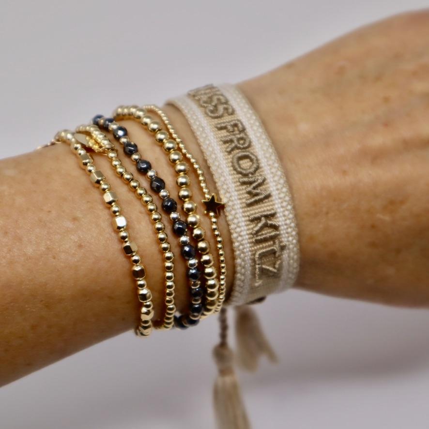 SEIDLALM ARMBAND HÄMATIT GRAU QUARTZ MIX GOLDFARBIGEN PERLEN