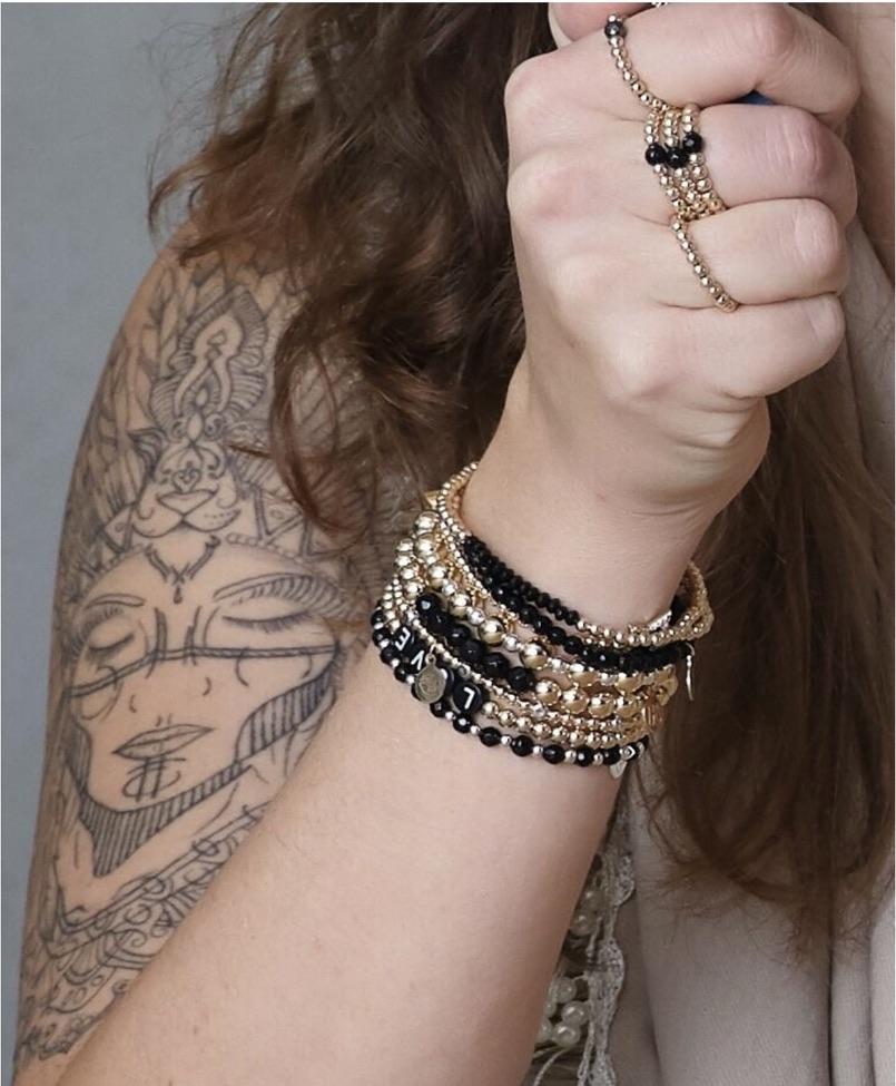 SEIDLALM ARMBAND ONYX SCHWARZ QUARTZ & GOLDFARBIGE PERLEN