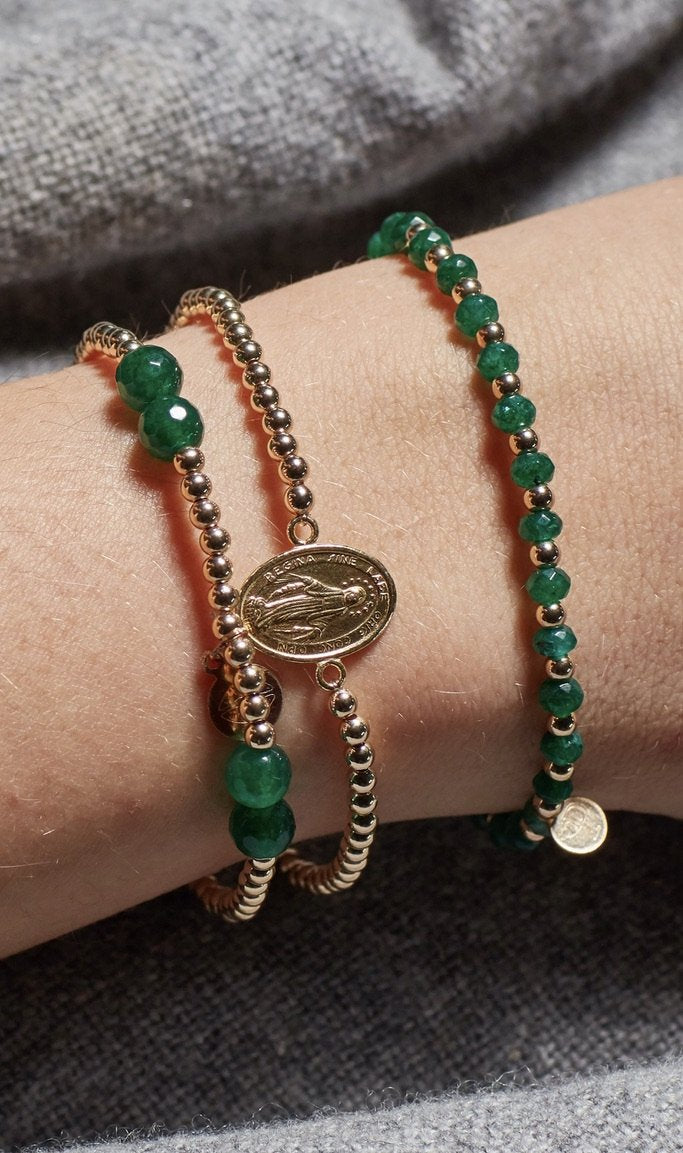 SEIDLALM ARMBAND SMARAGD GRÜN QUARTZ MIX GOLDFARBIGEN PERLEN
