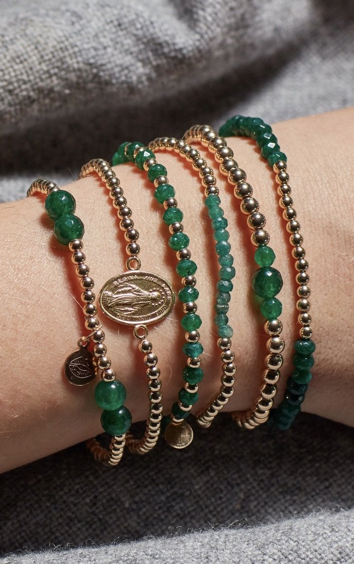 SEIDLALM ARMBAND SMARAGD GRÜN QUARTZ MIX GOLDFARBIGEN PERLEN
