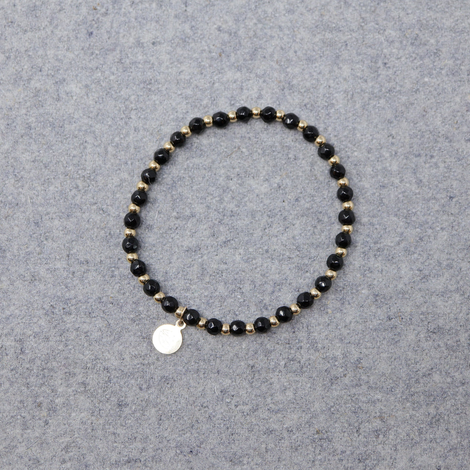 SEIDLALM ARMBAND ONYX SCHWARZ QUARTZ & GOLDFARBIGE PERLEN